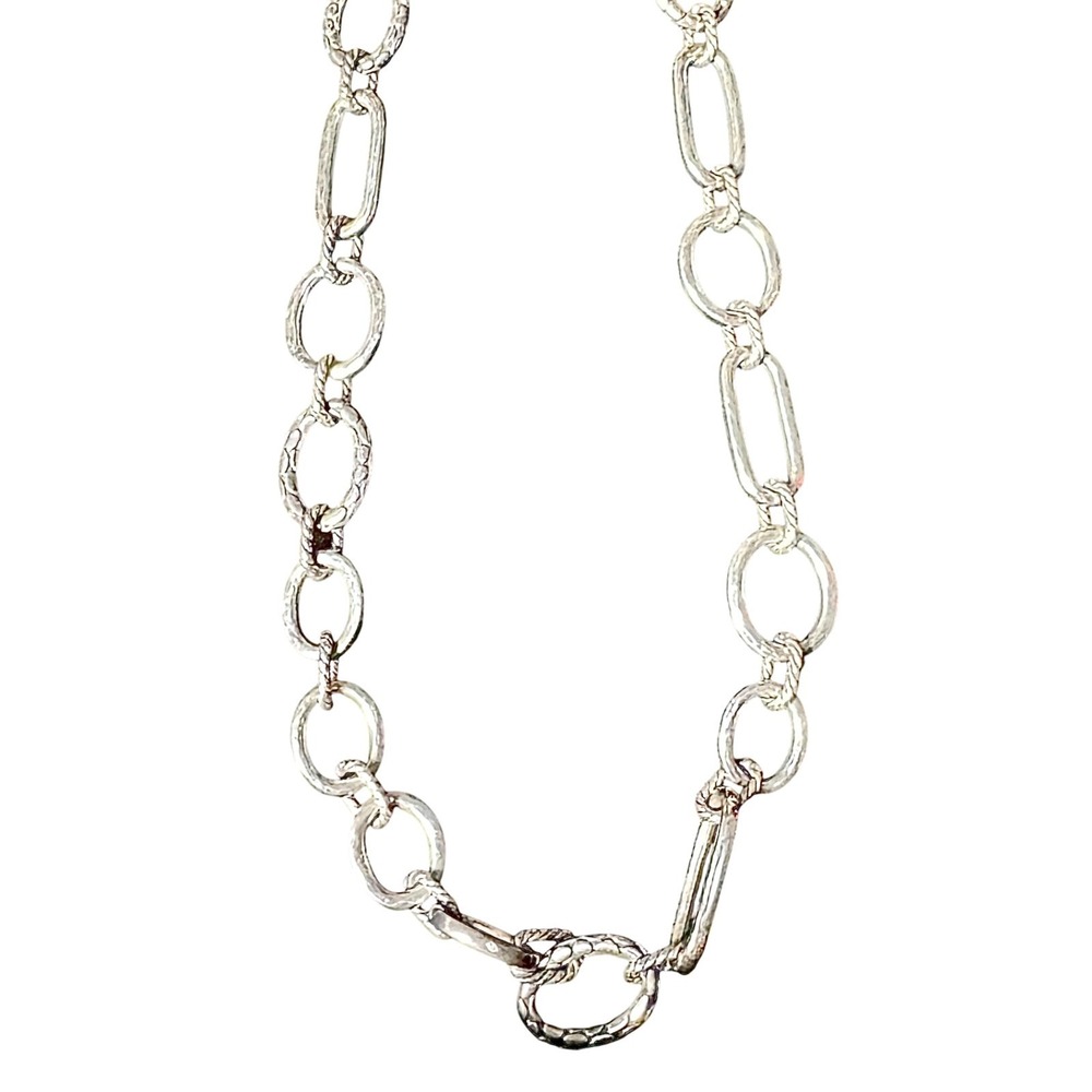 Brighton Silver Long Link Necklace Drop Earrings Set Textured Oval Links Retired - Picture 3 of 14